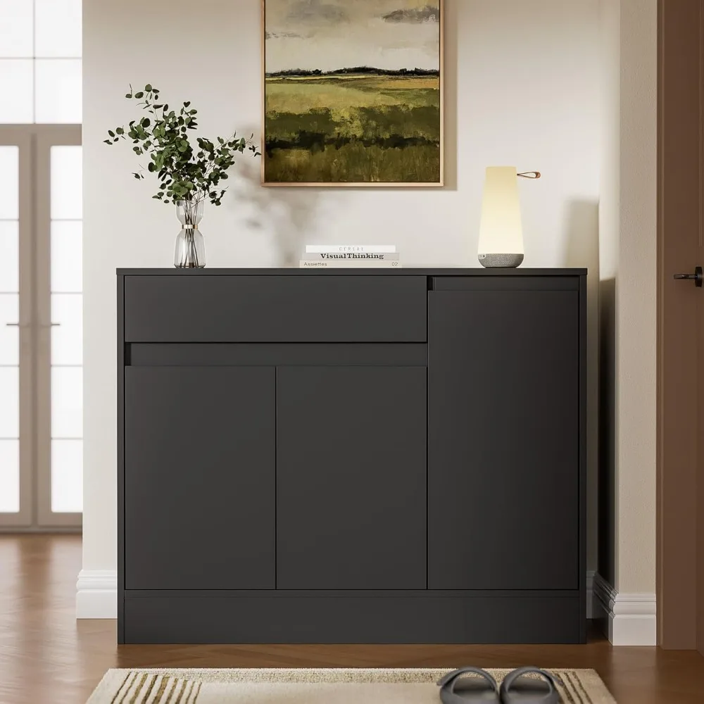 Shoe Cabinet Storage with 3 Doors,Freestanding Shoe Cabinet with Drawer & Adjustable Shelves, Wooden Shoe Organizer for Entryway 6