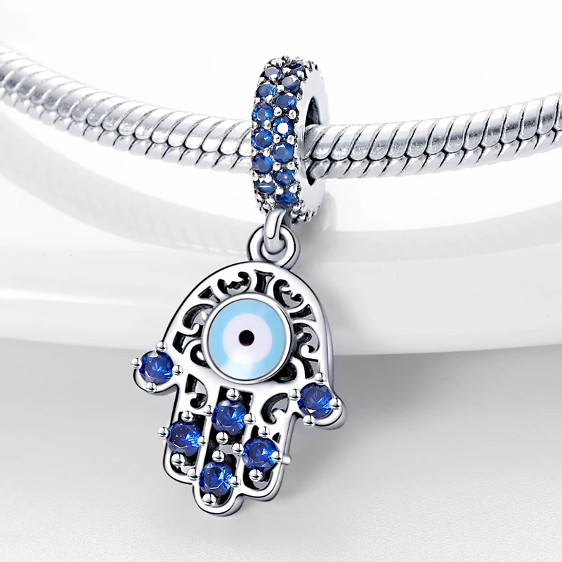 

2024 Hot Sale Devil Eye Pattern Hand Shape Charm Bead Fits Pandora Bracelet Women Silver Pendant Beads DIY Fine Jewelry Gift
