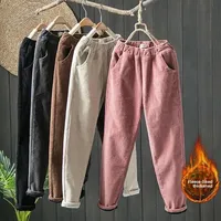 Women's Corduroy Pants Autumn Winter New Style Loose plus Size Fleece Lined Thickened Harajuku Long Trousers Casual Style