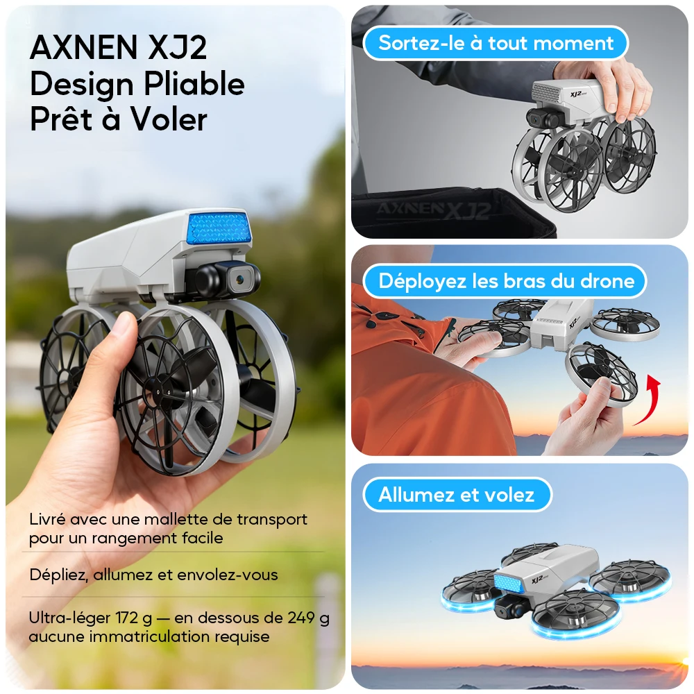 Vue de la caméra intégrée du mini drone AXNEN XJ2, montrant un paysage extérieur, idéal pour débutants.