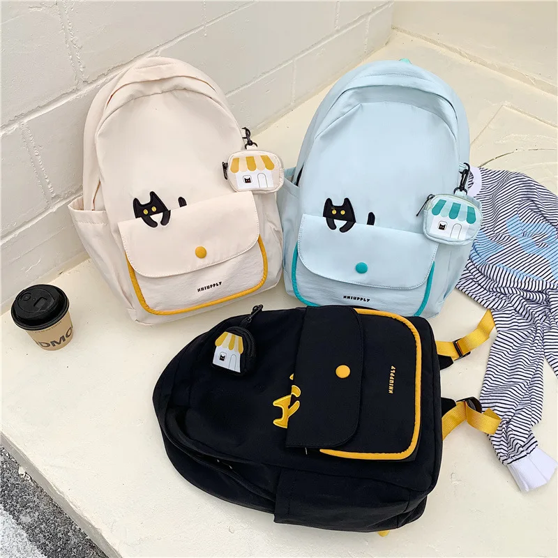 New Creative Cat Backpack for Men and Women Students Lightweight Pure Color Cute Outdoor Travel School Bag