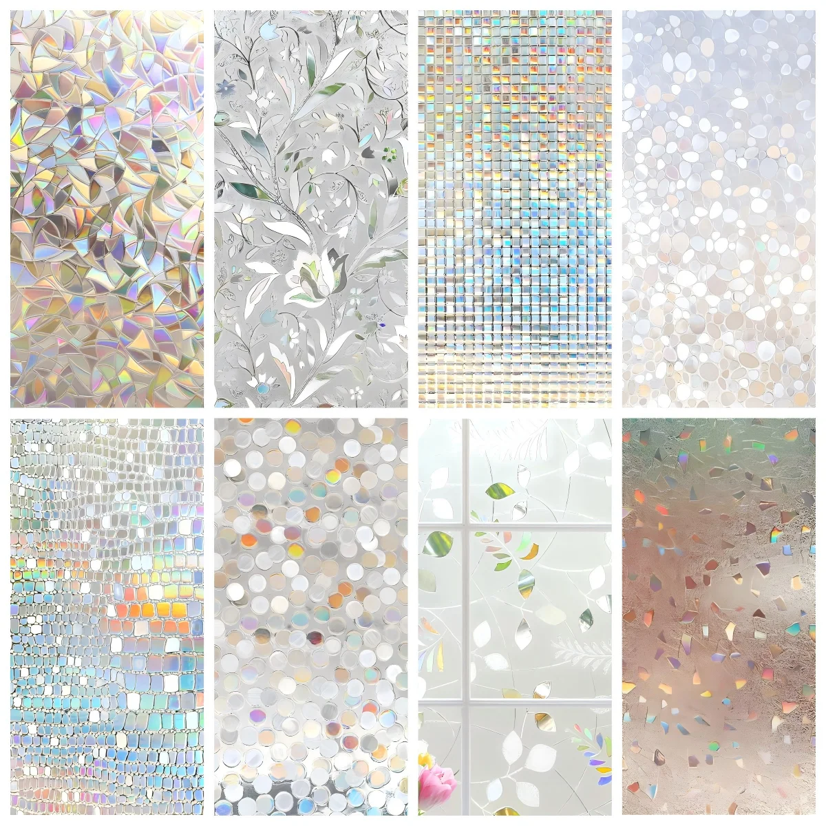 Window Privacy Film Rainbow Window Clings 3D Decorative Vinyl Stained Glass Decals Static Cling Sticker