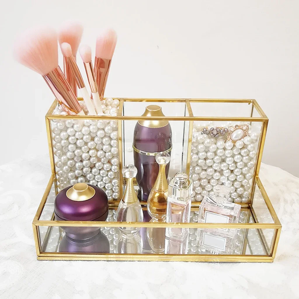Clear Glass Makeup Brush Holder Cosmetic Storage Case Lipstick Holder Desk Organizer Cosmetic Make Up Organizer Makeup Tools 6