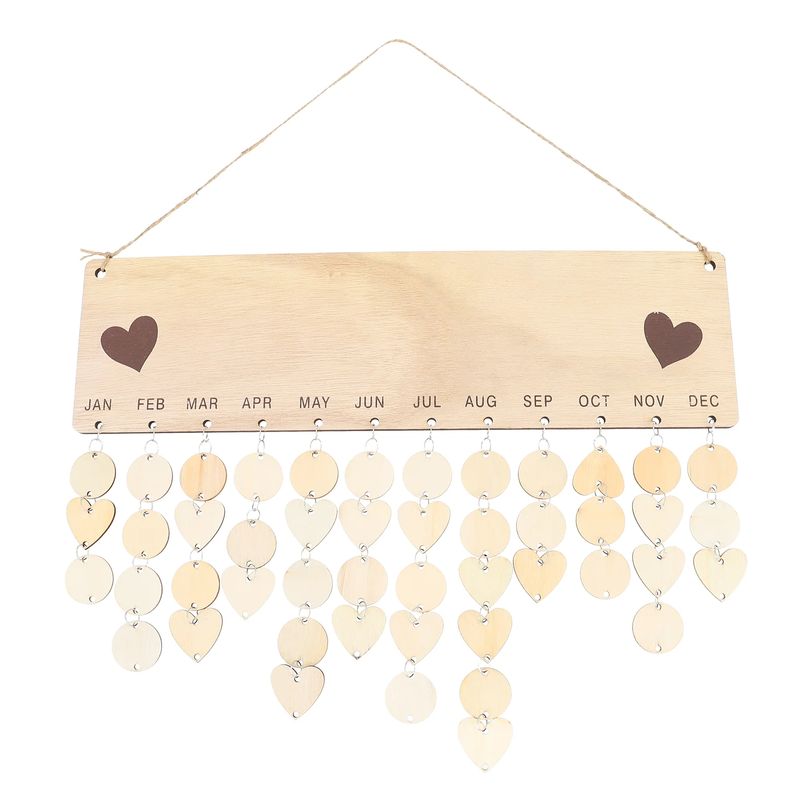 

Reminder Birthday Calendar Board Wooden Plaque Wall Hanging Heartslice Discs Tag Family Decor