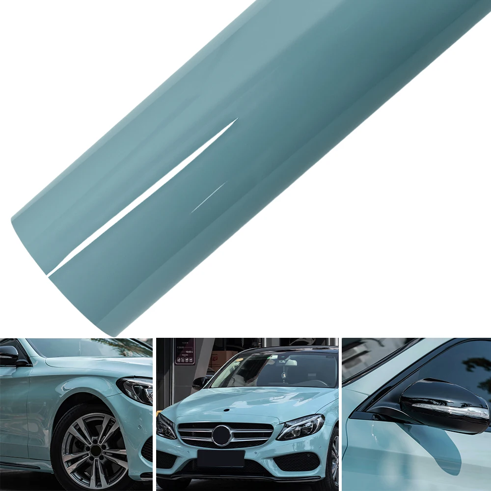 1.45X3m/16.5m Glossy Meissen Blue Car Film PET Film Self-adhesive Car Vinyl Decal Sticker Auto Decor Accessories Air Bubble Free