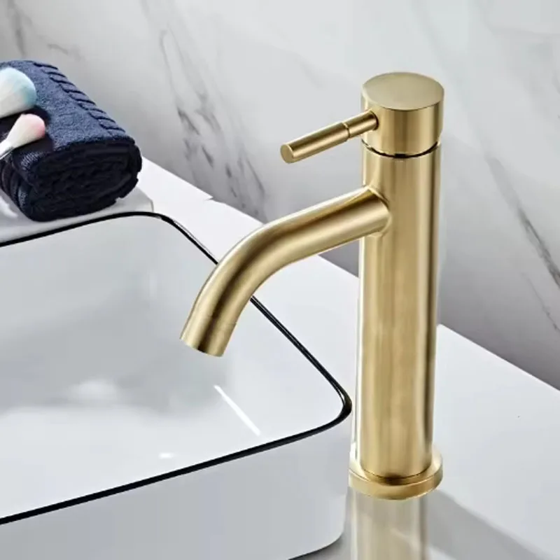 Bathroom Faucet Solid Brass Bathroom Basin Faucet Cold And Hot Water Mixer Sink Tap Single Handle Deck Mounted Brushed Tap Gold