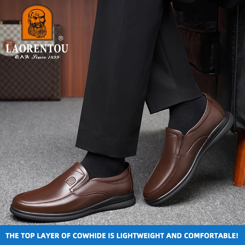 LAORENTOU genuine leather breathable casual leather shoes with soft soles, versatile dad leather shoes 2