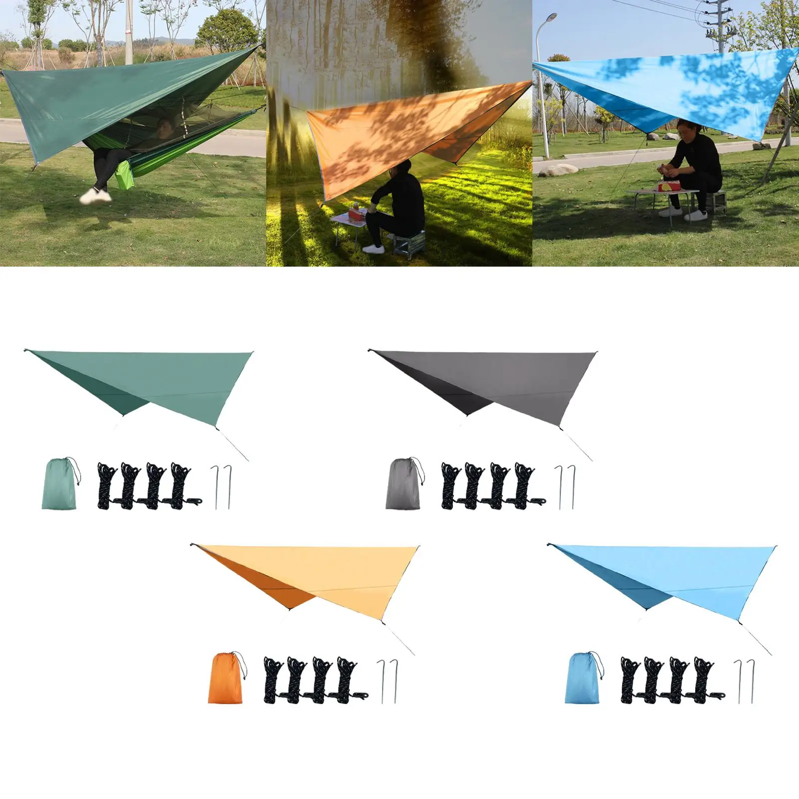 Portable Camping Tent Tarp Hammock Sun Shelter Rain Fly Picnic Mat Sun Shade Block Cover Awning for Traveling Backpacking