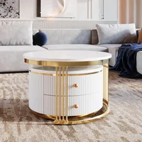 Modern 27.6-inch nested coffee table 2-piece set, circular coffee table with 2 drawers 2