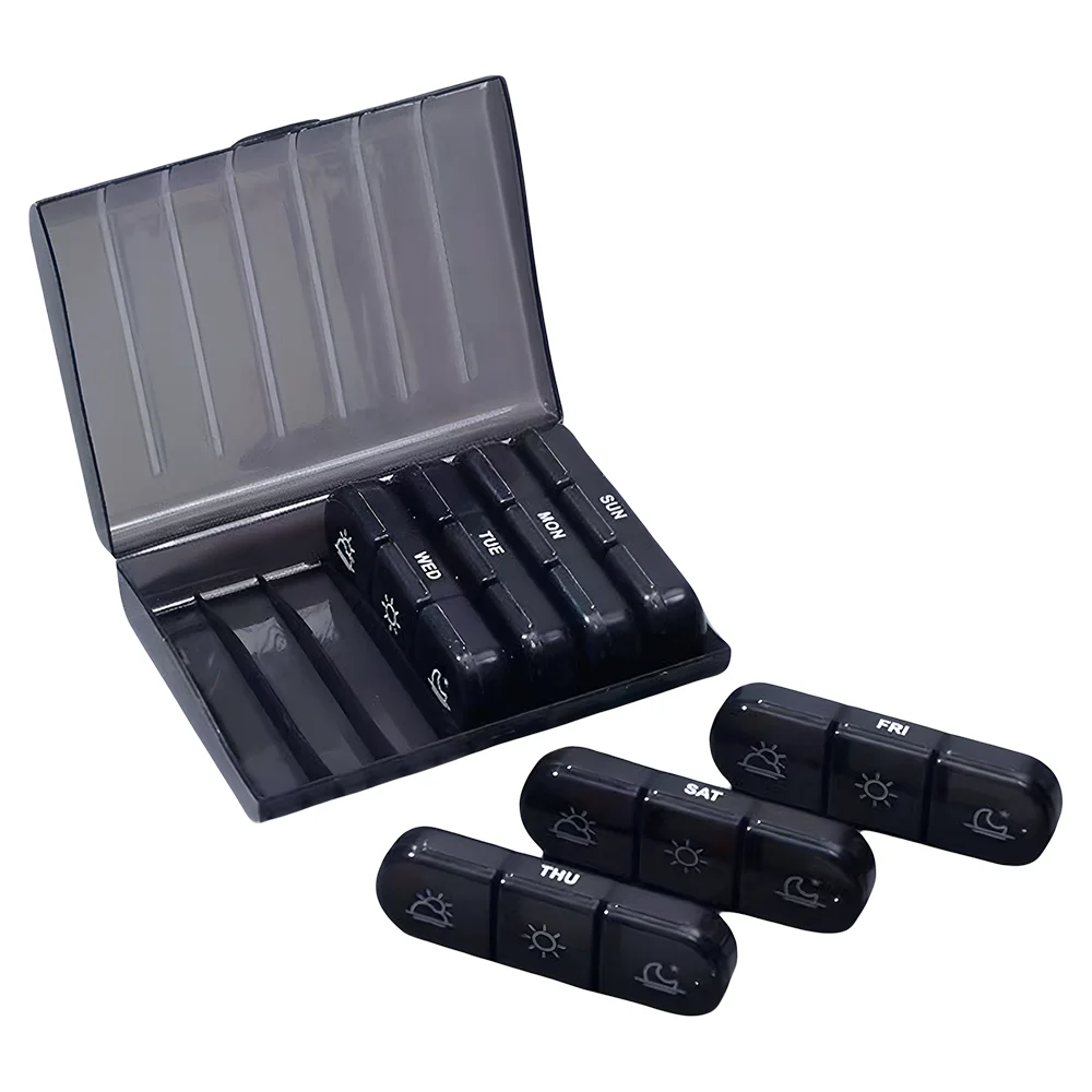 Vibrant 7-Day Pill Organizer with 21 Compartments - Portable and Durable Plastic Case