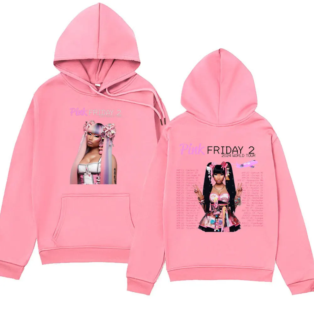 Rapper Nicki Minaj Pink Friday 2 2024 World Tour Print Hoodie Men Women Hip Hop Fashion Oversized Sweatshirts Fleece Pullover
