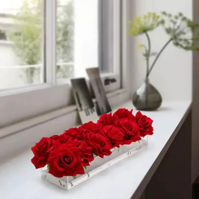 Téglalap Alakú Akril Váza 15.7 Hosszú Tiszta Modern Virág Dekoratív Esküvőkre - Image 2