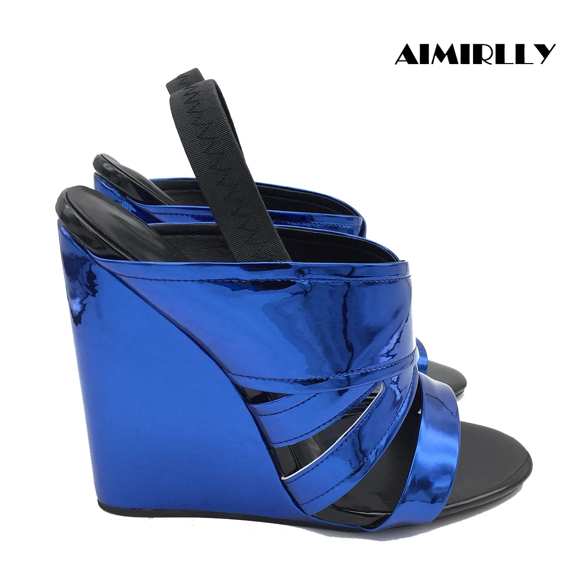 

Fashion Women's Wedge Sandals High Heels Shoes Slingback Ladies Summer Comfort Footwear Casual Metallic Mirror Blue Patent