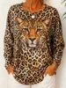 Fashion Leopard Animal Retro 3D Print T-Shirts Women's Long Sleeve Round Neck T Shirt Pullover Harajuku Tees Top Female Clothing
