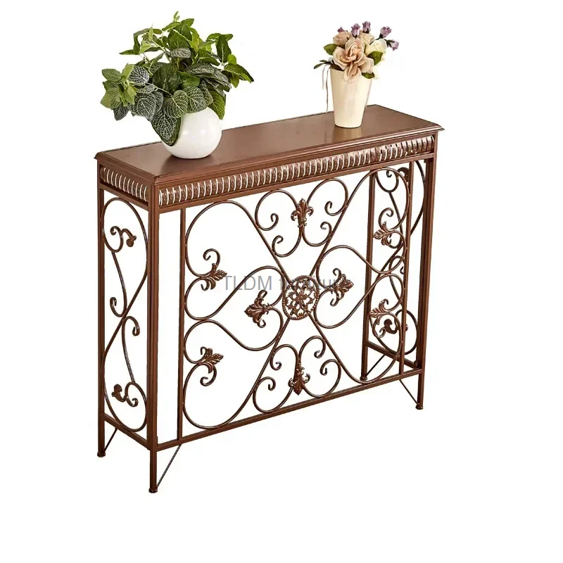 

European Wrought Iron Console Tables Decoration Desk Modern Living Room Furniture Entrance Console Home Corridor Wall Shelf Z