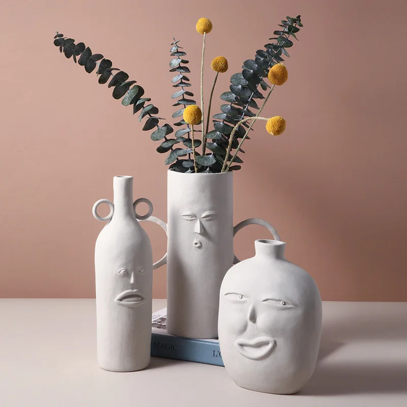 

Latest Creative Vase Ceramic Decorative Ornaments Abstract Face Vase Dried Flower Arrangement in Living Room Home Decorations