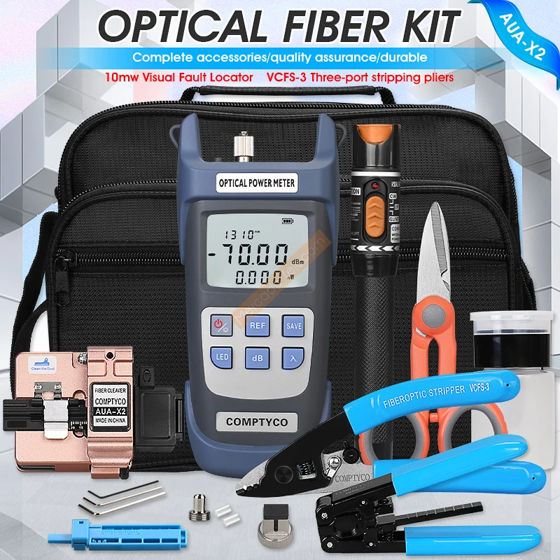 Fiber Optic Tool Kit with Fiber Fibra Optica Power Meter and 10mW Visual Fault Locator AUA-X2 Rose gold FTTH tool