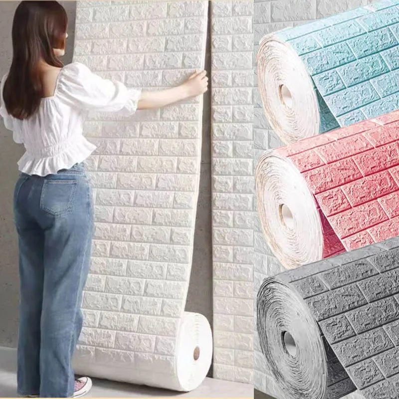 цена 70cm*10m 3D Brick Pattern Wall Panels Wallpaper DIY Waterproof for Living Room Bedroom Kitchen Background Wall stickers Decor