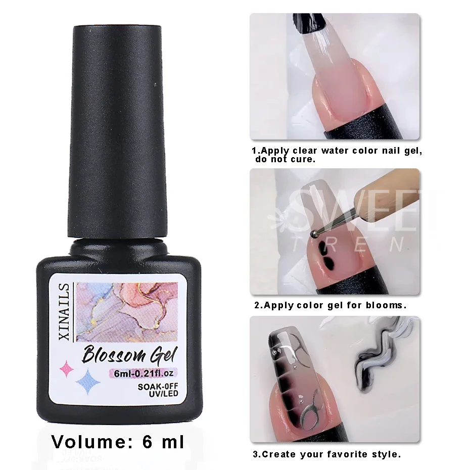 Clear Blooming Gel Polish UV LED Soak Off 6ml Nail Art Polish for Flower Spreading Effect Marble Nail Polish Gel Paint Varnish 3