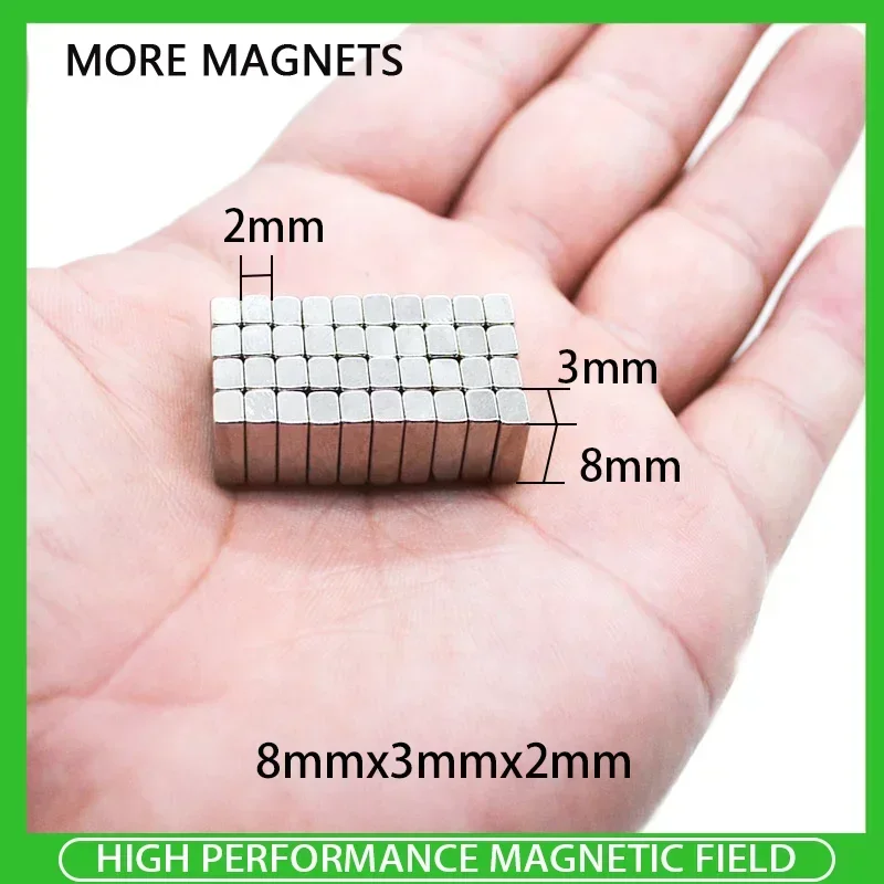 

50/100/200PCS 8x3x2mm Powerful Permanent Magnet Block Strong Rare Earth Magnet N35 Rectangular Neodymium Magnets