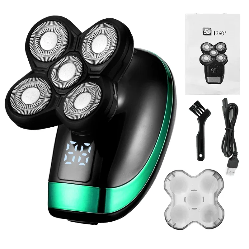 Description Picture 3 of item5 in 1 Rechargeable Electric Shaver Five Floating Heads Razors Hair Clipper Nose Ear Hair Trimmer Men Facial Cleaning Brush Box