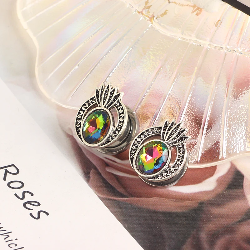 6-16mm Stainless Steel CZ Crystal Ear Piercing Plugs Gauges Expanders Body Jewelry Ear Tunnels Stretchers 60pcs