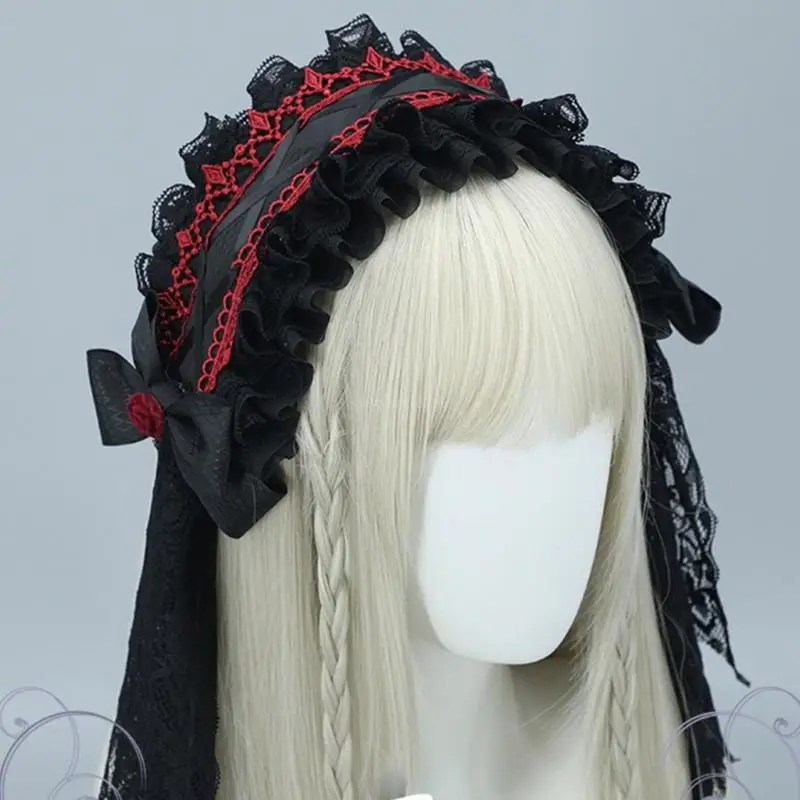 

Girls Pleated Lace Headband with Bowknot Elegant Headband Makeup Live Broadcast Hair Hoop Cosplay Party Headpiece