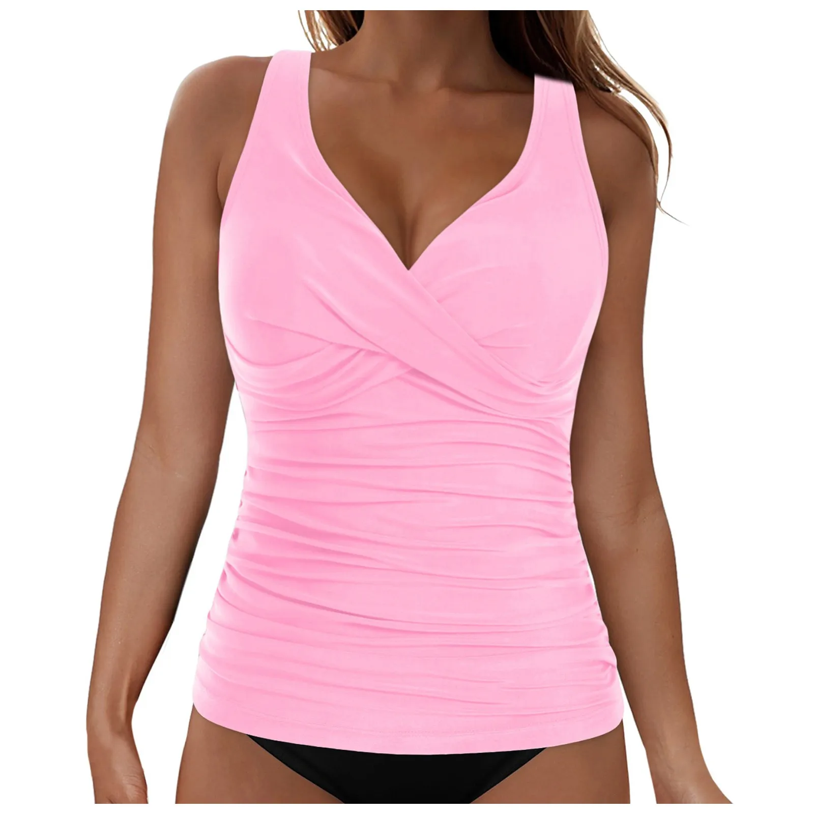 Womens' Underwire Tankini Top Twirl Front V Neck Bathing Suit Swim Top Abdominal Support X Shaped Configuration No Bottom swimsuit bra