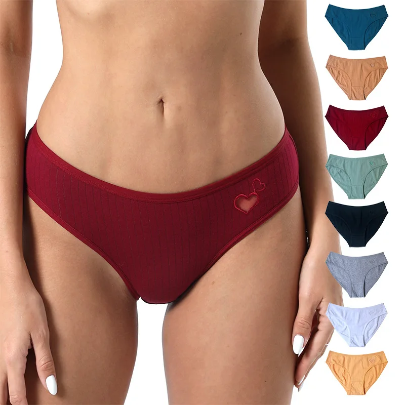 

Large Size Pure Cotton Underwear for Girls, Cute Waist, Heart Embroidered Women's Triangle Pants