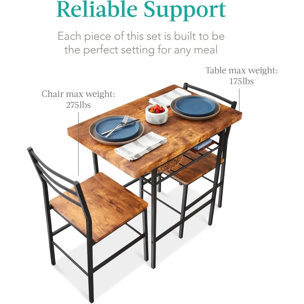 3-Piece Modern Dining Set, Space Saving Dinette for Kitchen, Dining Room, Small Space w/Steel Frame, Built-in Storage 6
