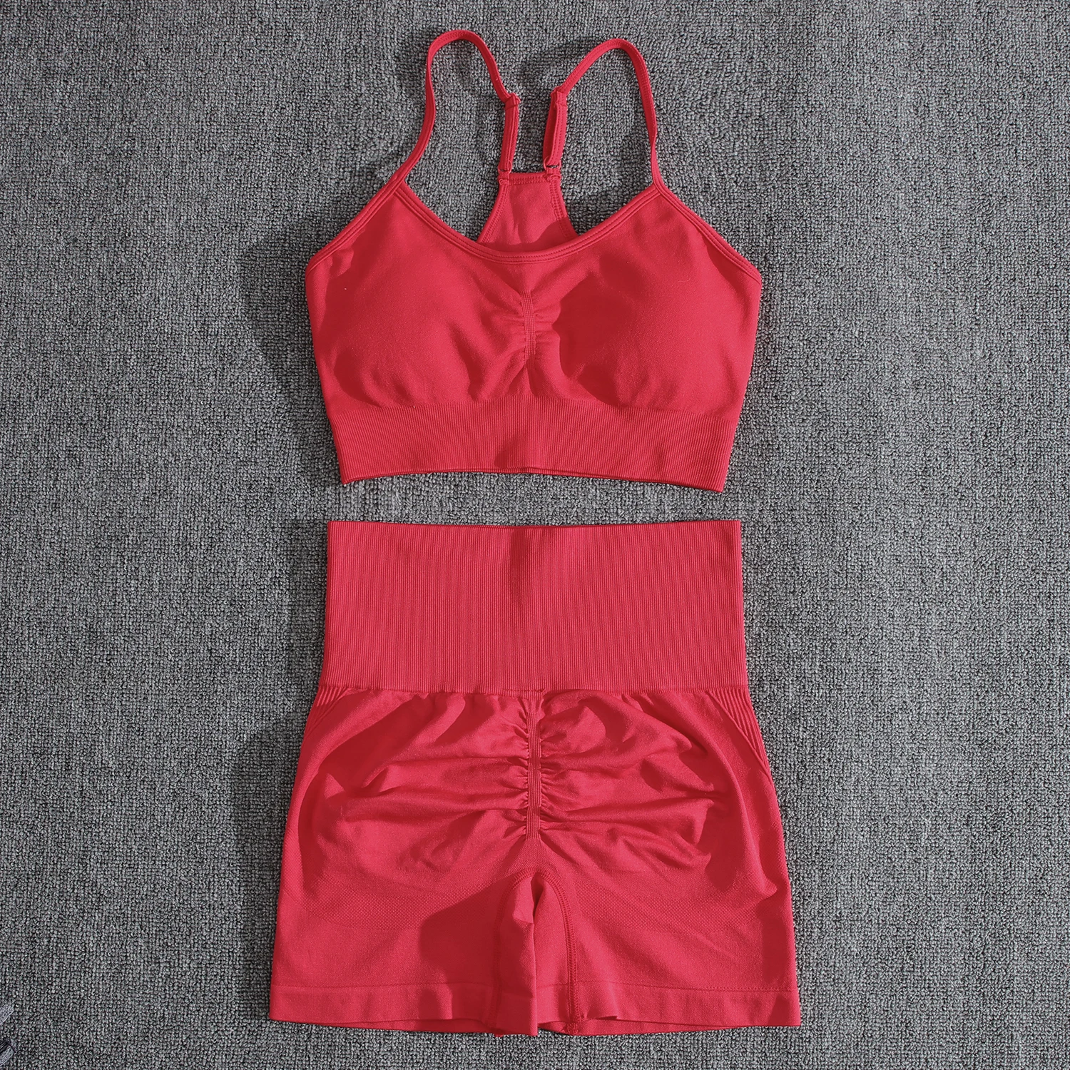 Conjunto Deportivo Efecto Push Up Sin Costuras rojo