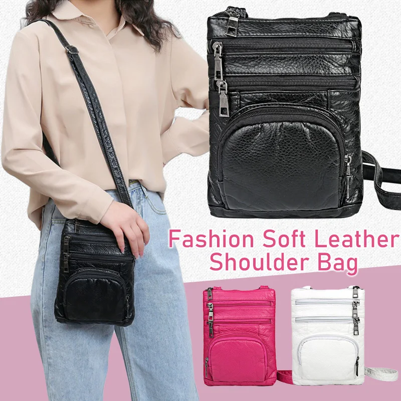 

Crossbody Bags for Women Vintage Messenger Bags Girls Multi-Pocket Purses Shoulder Bags Washed Leather Phone Packets