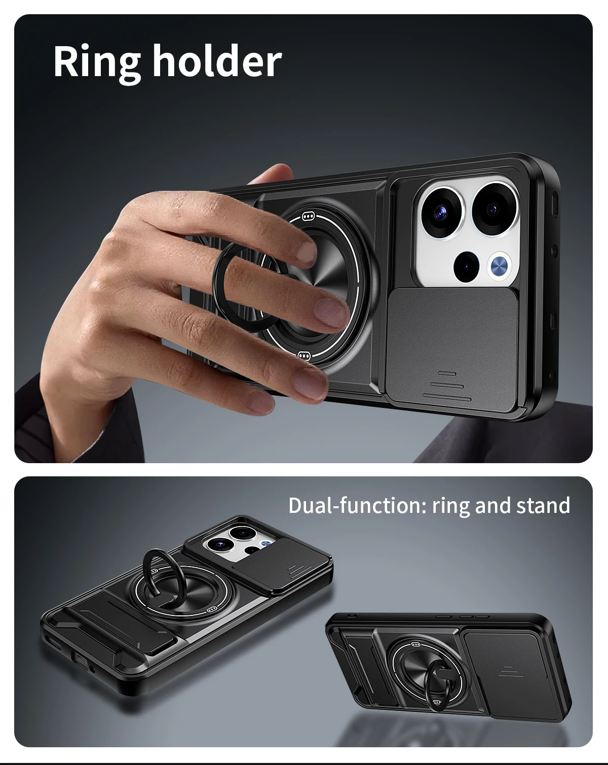 Rotatable Slide Camera Protection Ring Stand Shockproof Phone Case Cover