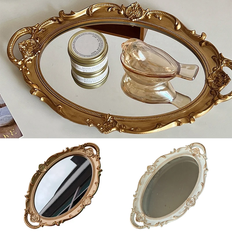 Retro Tray Plastic Mirror Decoration Europe Style Wedding Party Dessert Cupcake Stand Tray Jewelry Storage Tray Photography Prop 2