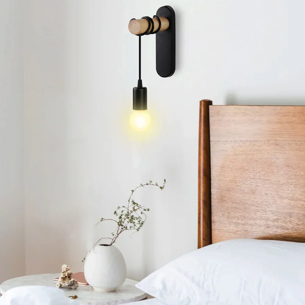 

customRetro Industrial Iron Wood Wall Lamp Wire E27 Modern Nordic Indoor Sconce Fixture For Home Decor Bedside Switch Wall Light
