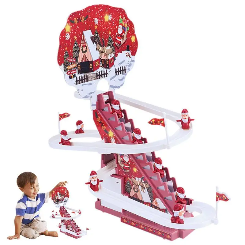 

Santa Claus Automatic Climbing Stairs Toy Electric Christmas Orbit Slide Toy With Lights And Music Funny And Cute Christmas