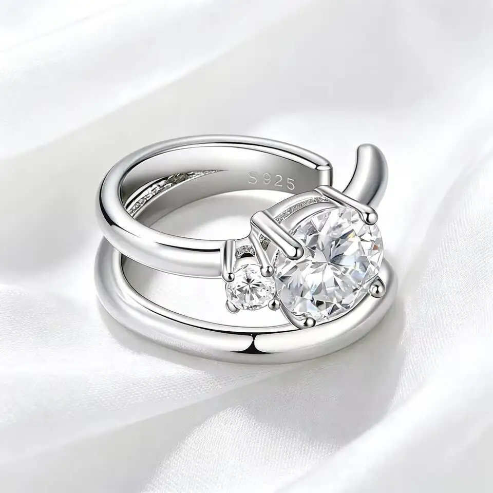 Taoyu 0.5ct 여성용 우수한 컷 모이사나이트 클립 귀걸이 샤인 더블 레이어드 이어 클립 고급 주얼리 S