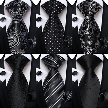 Cravatte nere da uomo Fazzoletto Gemelli Business Formale Floreale a righe Solido 8 cm Cravatta Regalo per il marito Accessori da sposa 1