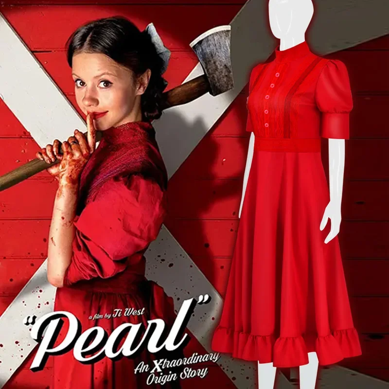 

Pearl Cosplay Dress Horror Movie X Film Mia Goth Costume Halloween Party Role Play Outfit For Women Ladies Fashion New 2023