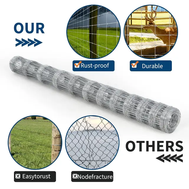 Galvanized Wire Fence, Heavy Zinc for Farm and Garden Protection 4Ft/5Ft/6Ft x 328Ft