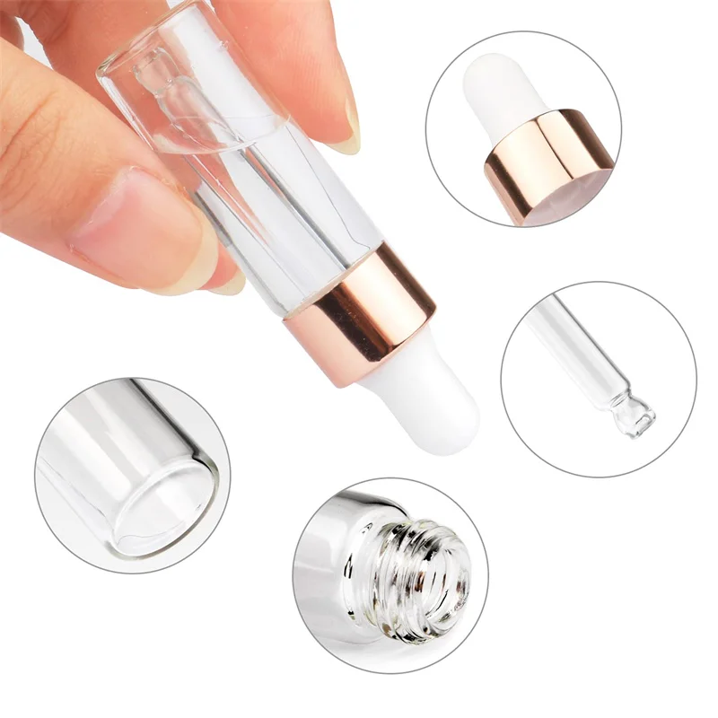 20PCS 1ml 2ml 3ml 5ml Transparent Glass Sample Dropper Bottle Refillable Empty Mini Essential Oil Containers Reagent Pipettes