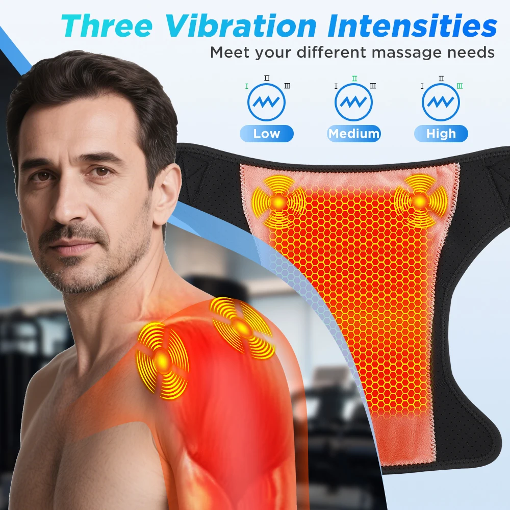 APP Control Vibration Shoulder Massager Electric Heated Shoulder Brace 7 Levels Heating Shoulder Massage Support Belt Strap