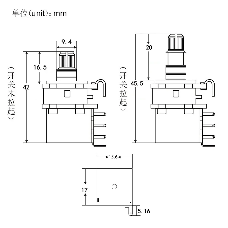Description Picture 4 of itemFLEOR 1pc Short Shaft Push Push Potentiometer Electric Guitar Pot 500K / 250K Choose for Guitar Bass Parts