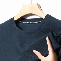 New Summer Waffle Round Neck Short Sleeved T-shirt for Men's Short Sleeved Top 6