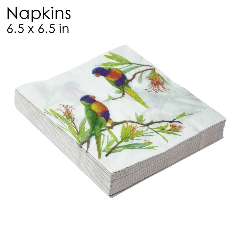Paper Napkins Disposable Paper Placemats Magpie Branch Double Bird Square Napkin Flower Bird White Background Green Branches Wedding Party Supplies Decoration Placemats