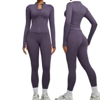 2PCS Jacket Yoga Sets Women Long Sleeve Zipper Slim Sports Shirts Hip Lifting Leggings Gym Set Fitness Running Workout Tracksuit