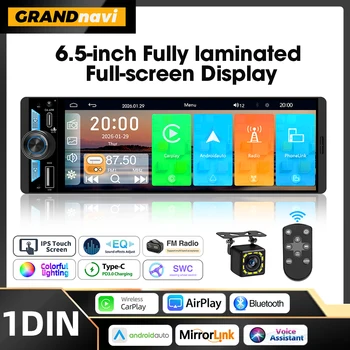 Radio para Auto con Pantalla IPS de 6.5 Pulgadas 1Din, Carplay Inalámbrico, Android Auto, Airplay, Reproductor MP5, Estéreo, Bluetooth, FM, Tipo-C, PD3.0, Carga Rápida 1