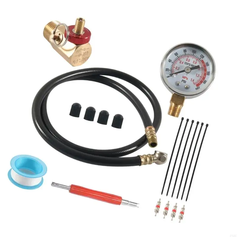 현장 수리를 위한 0-200PSI 압력 게이지 황동 피팅이 포함된 P88C 휴대용 공기 탱크 서비스 세트 다양한 환경