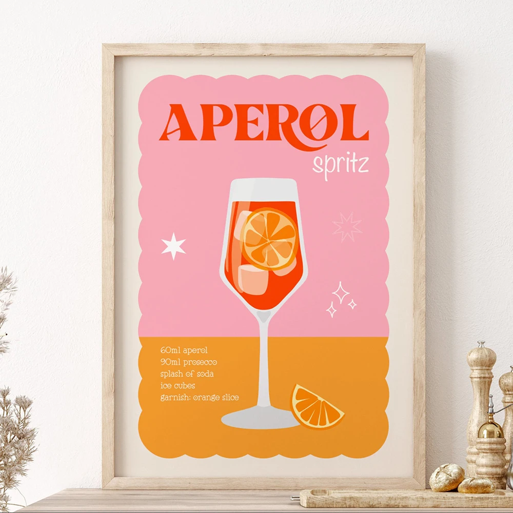 Nordic Retro Poster Aperol Spritz Cocktail Print Canvas Painting Minimalismo Modern Colorful Wall Art Picture Kitchen Home Decor