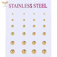 12 Pairs 2-7mm Mixed Size Solid Ball Earrings Set Women Men Stainless Steel Piercing Jewelry Minimalist Big Small Globe Ear Stud 1